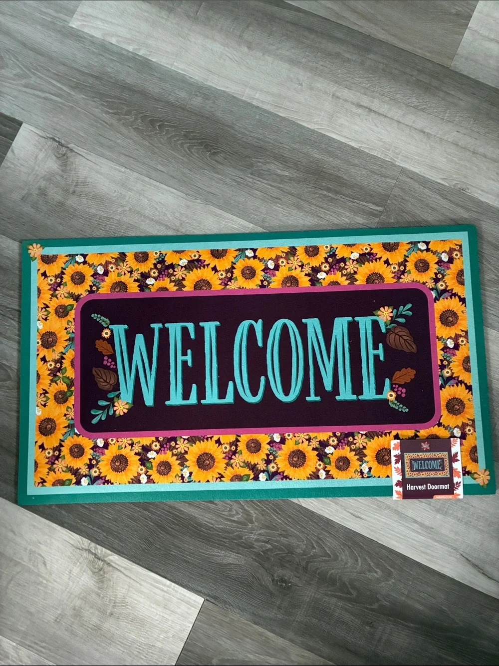 NWT- WELCOME- Harvest Sunflower Doormat w/ Anti Skid Rubber Back 16x28